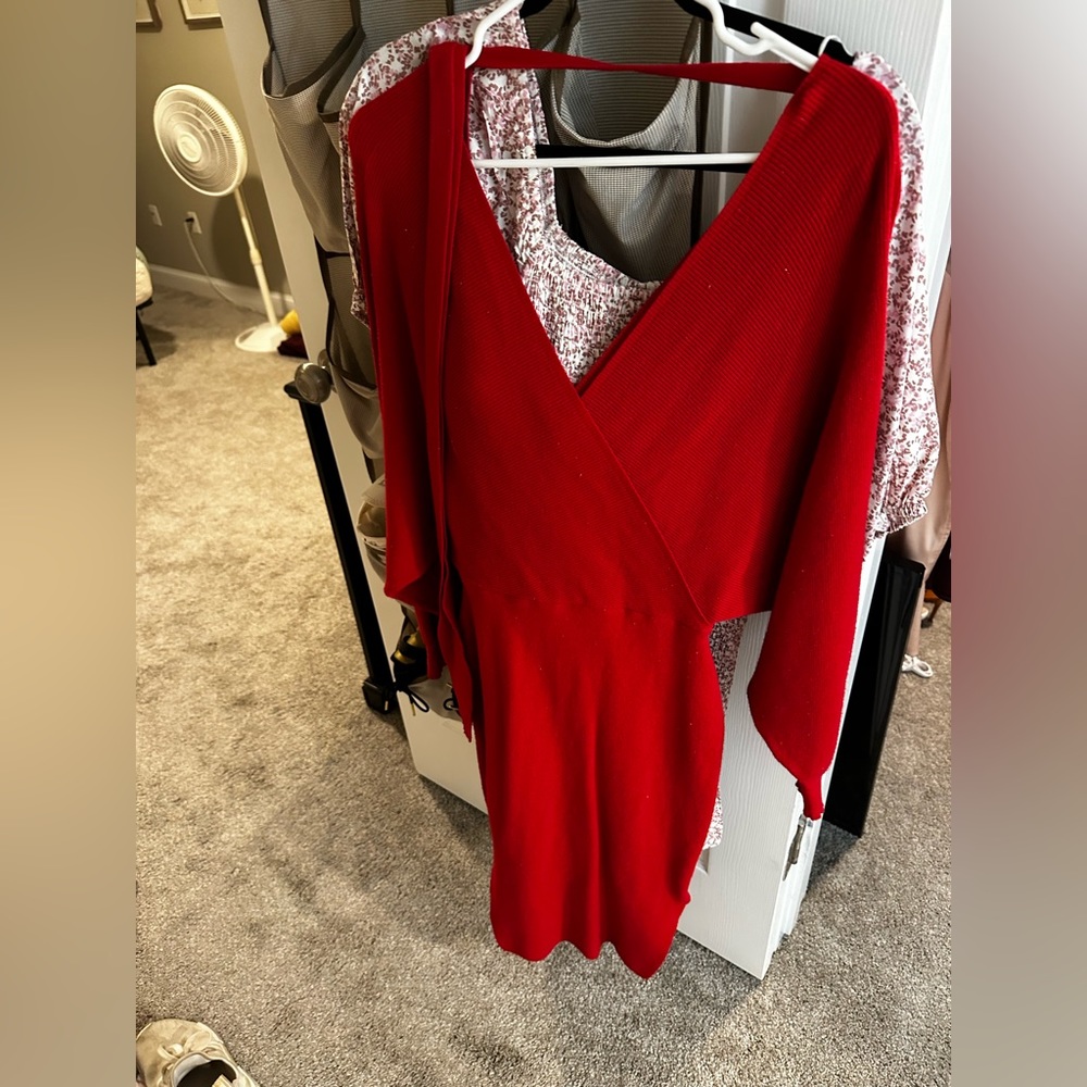 Red midi sweater dress